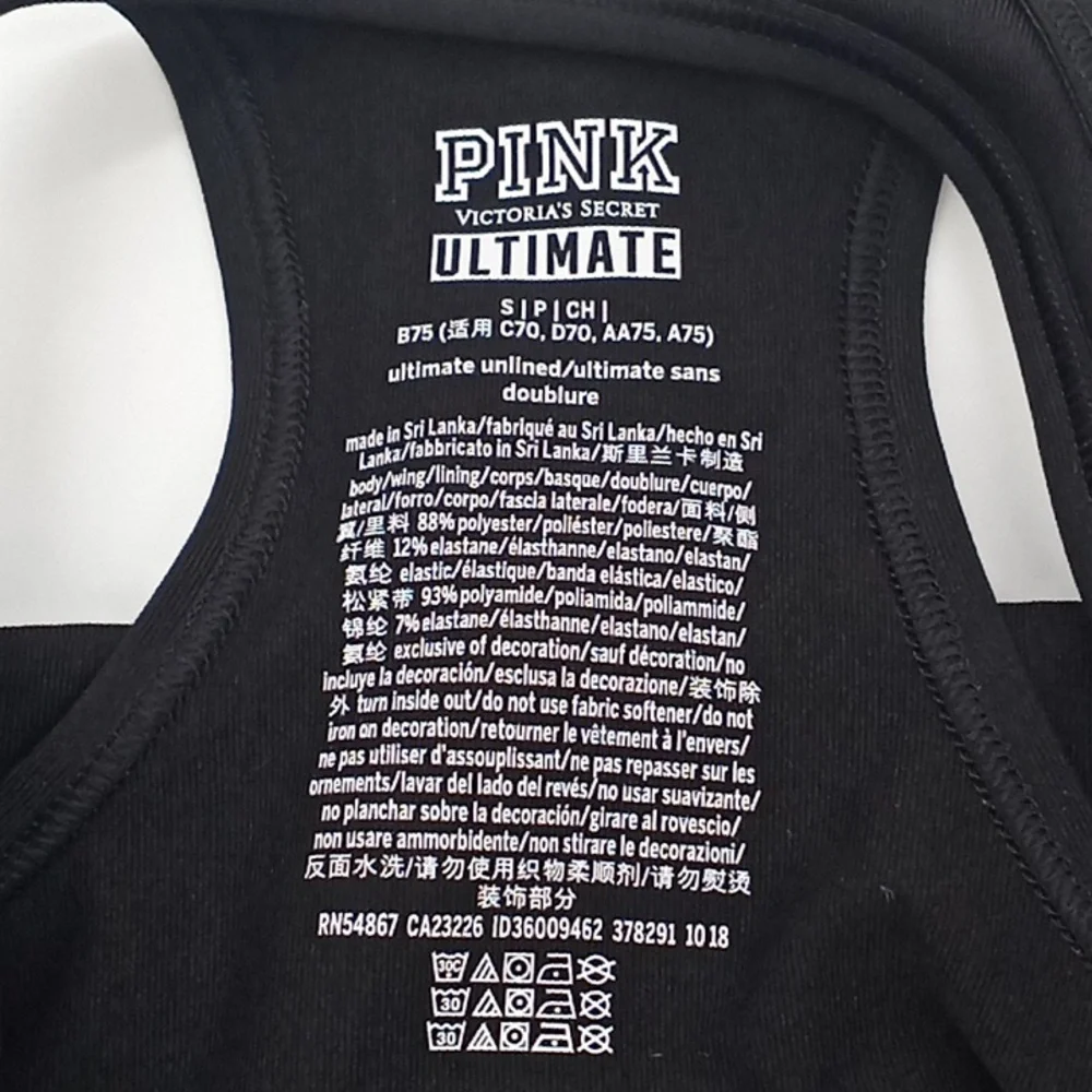 PINK Victoria's Secret Ultimate Unlined Logo Print Sports Bra Black Yellow S